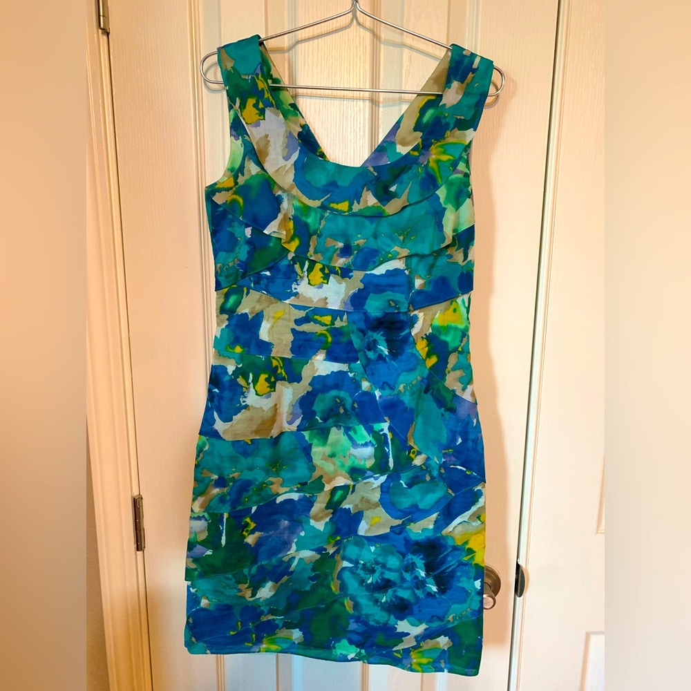 Calvin Klein Floral Water Color Dress - blue green - Size 4